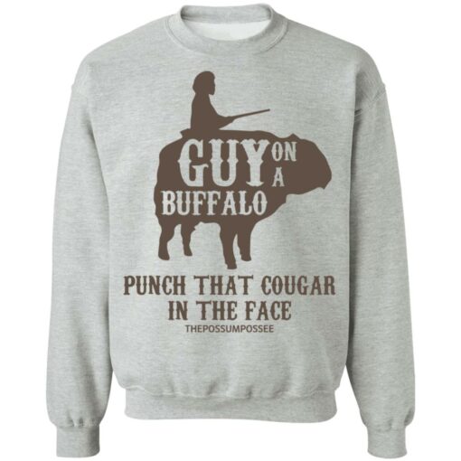 Guy on a buffalo punch that cougar in the face thepossumpossee shirt $19.95