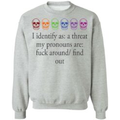 Skull i identify as a threat my pronouns are f*ck around find out shirt $19.95