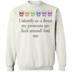 Skull i identify as a threat my pronouns are f*ck around find out shirt $19.95