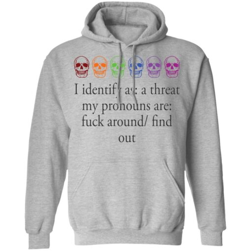 Skull i identify as a threat my pronouns are f*ck around find out shirt $19.95