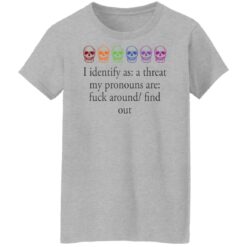 Skull i identify as a threat my pronouns are f*ck around find out shirt $19.95