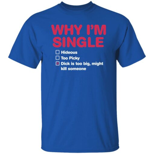 Why i'm single hideous to picky dick is too big might kill someone shirt $19.95