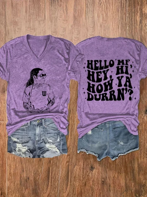 MF Hey Hi How Ya Durrn We~zy Print vneck-Shirt