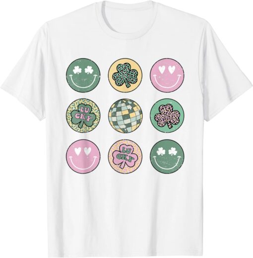 Shamrock Smile Face Disco Retro Groovy St Patricks Day Shirt
