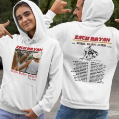Zach Bryan The Burn Burn Burn Tour 2023 Shirt $19.95 both sides view mockup of a couple pointing at their pullover hoodies 29788
