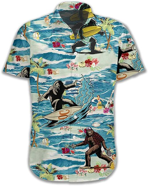 Summer Beach Tropical Bigfoot Surfing Hawaiian Shirt