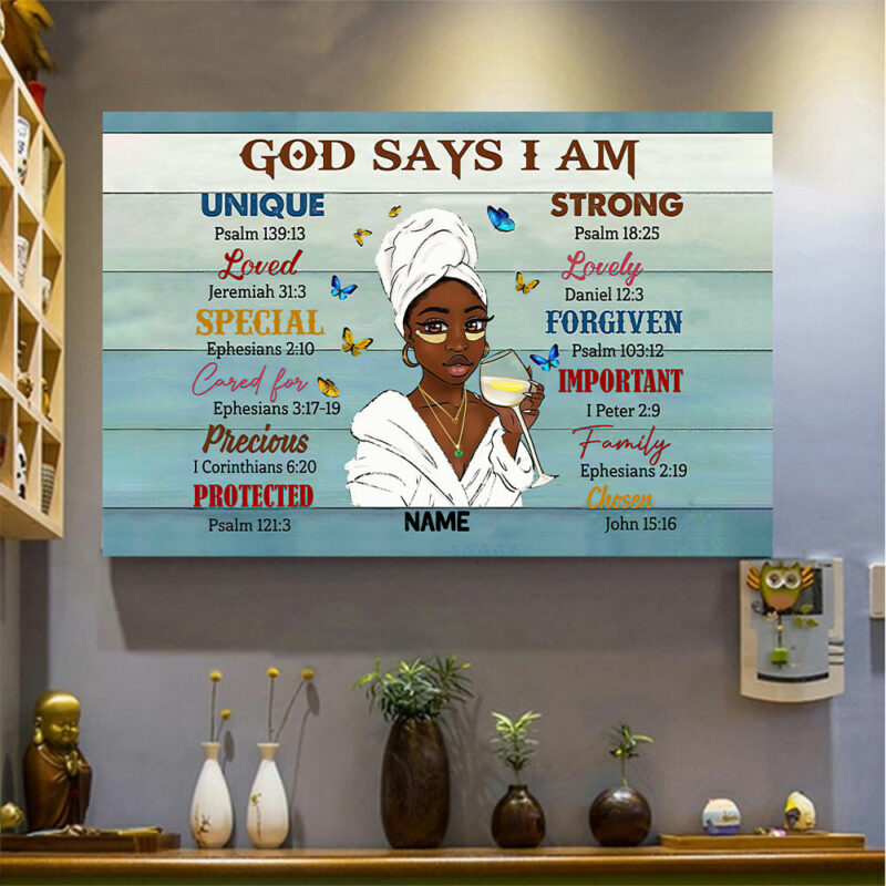 Personalized Custom Name Black Girl God Says I Am Poster, Canvas