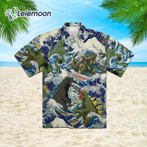 Godzilla Surfing Funny Hawaiian Shirt