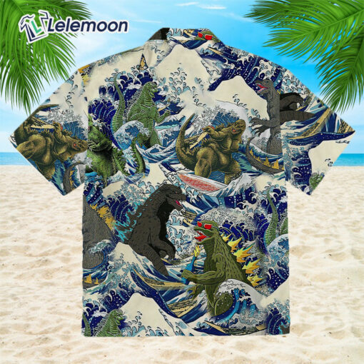 Godzilla Surfing Funny Hawaiian Shirt $34.95