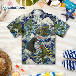 Godzilla Surfing Funny Hawaiian Shirt