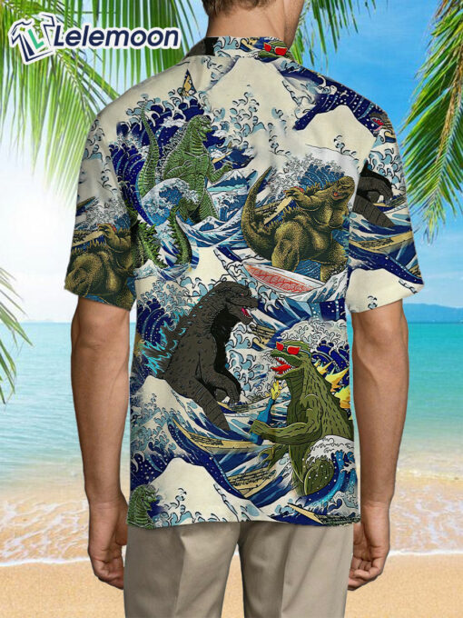 Godzilla Surfing Funny Hawaiian Shirt $34.95