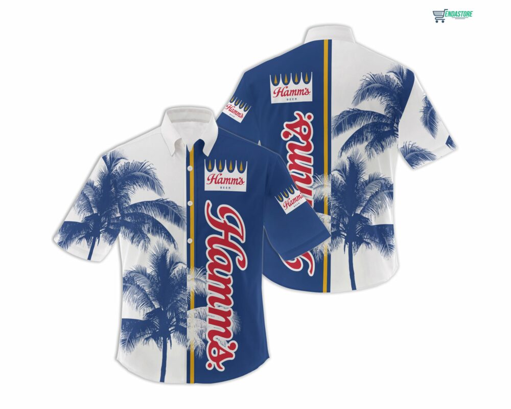 Hamms Beer Palm Tree Hawaiian Shirt Lelemoon
