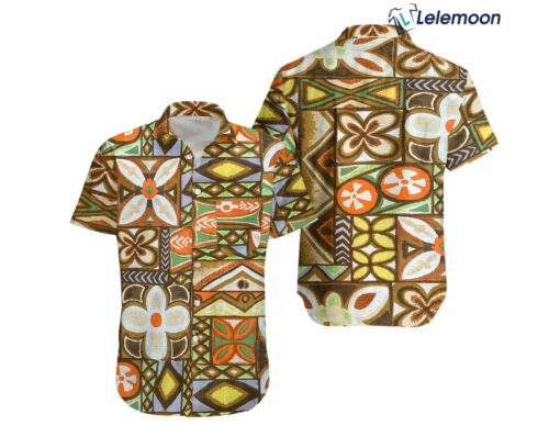 Vintage 1960s Atomic Tiki Mod Barkcloth Loop Collar Hawaiian Shirt $34.95