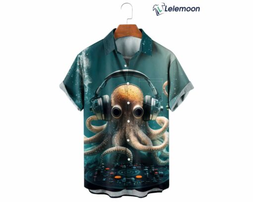 Vintage Nautical Octopus Listen Music Hawaiian Shirt $34.95