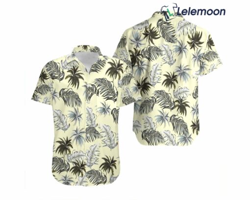 80s Yellow And Green Palm Tree Leaf Print Hawaiian Shirt $34.95
