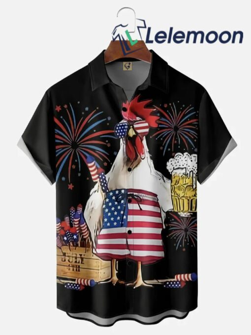 American Flag Rooster Hawaiian Shirt