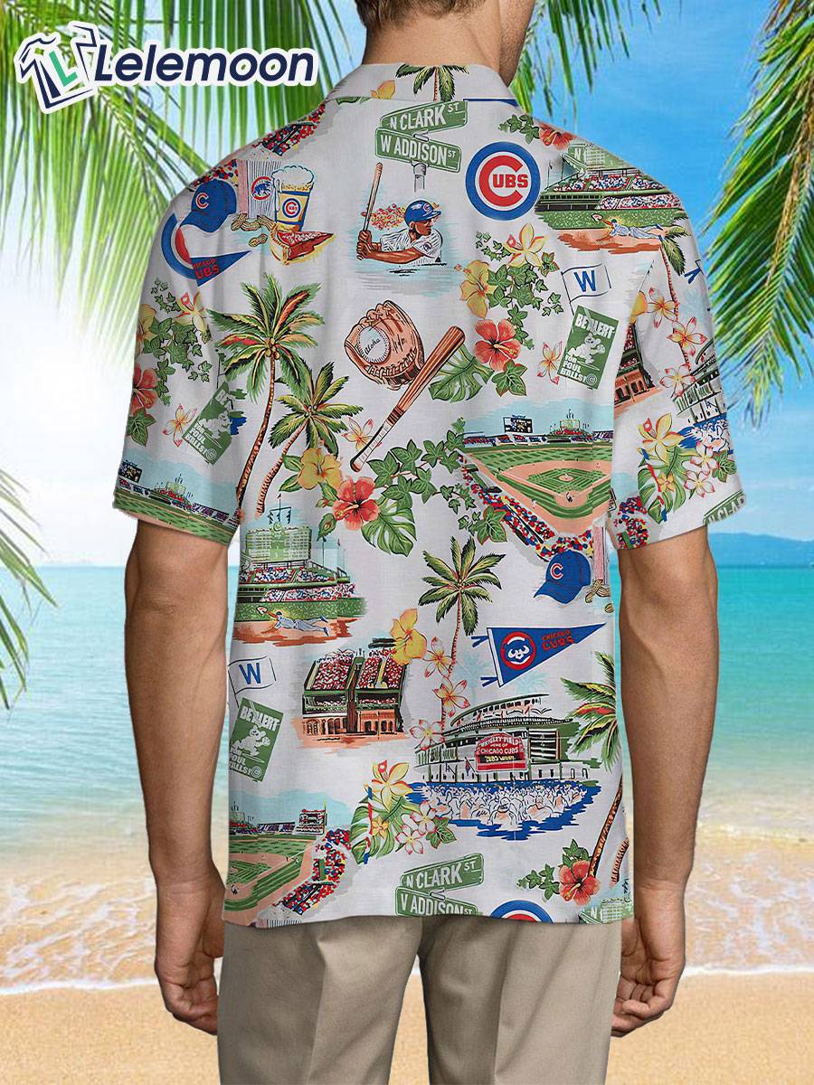 Chicago Cubs Big Logo And Light Coral Hibiscus 3D Hawaiian Shirt