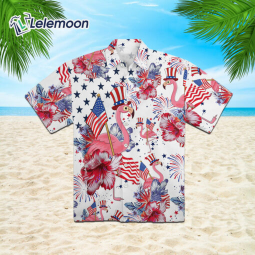 Flamingo American Flag Hawaiian Shirt