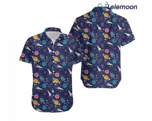 Cosmic Cute Outer Space Button Up Unisex Nerdy Hawaiian Shirt