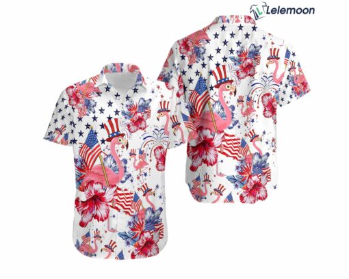 Flamingo American Flag Hawaiian Shirt