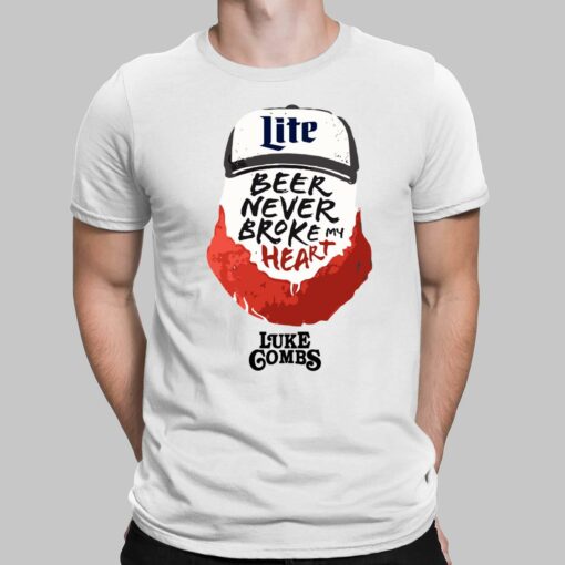 Miler Lite Beer Never Broke My Heart Luke Gombs Shirt, Hoodie, Sweatshirt, Women Tee