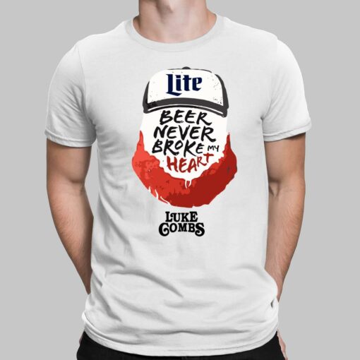 Miler Lite Beer Never Broke My Heart Luke Gombs Shirt, Hoodie, Sweatshirt, Women Tee