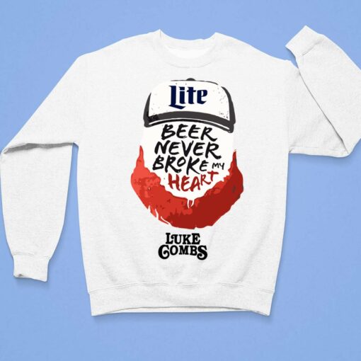 Miler Lite Beer Never Broke My Heart Luke Gombs Shirt, Hoodie, Sweatshirt, Women Tee $19.95