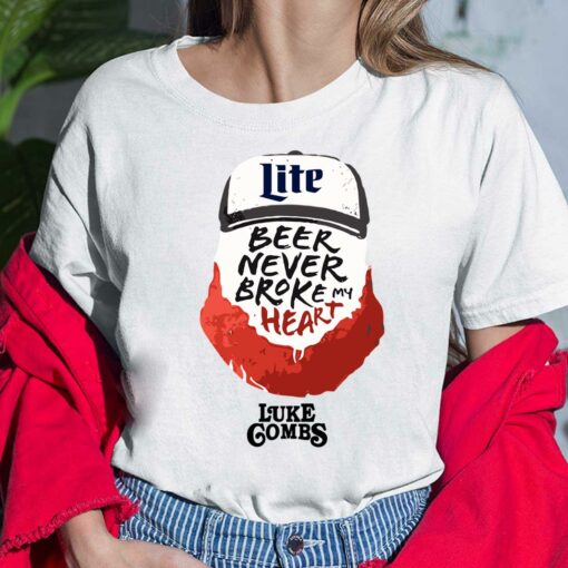 Miler Lite Beer Never Broke My Heart Luke Gombs Shirt, Hoodie, Sweatshirt, Women Tee