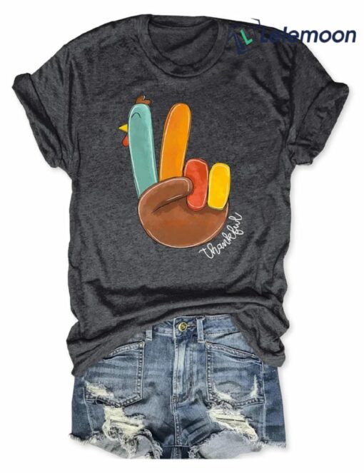 Peace Sign Turkey Thankful Shirt