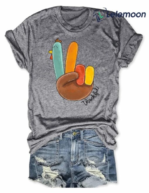 Peace Sign Turkey Thankful Shirt