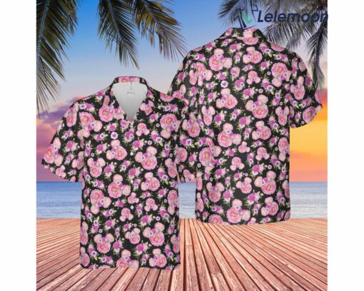 Fuchsia Pink Floral Minnie Ears Hawaiian Shirt $34.95