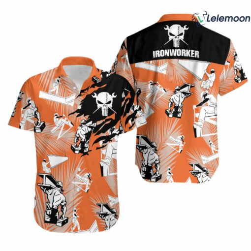 Ironworker Skull Orange Hawaiian Shirt