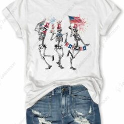 4th Of July Dancing Skeleton American Flag Shirt $19.95