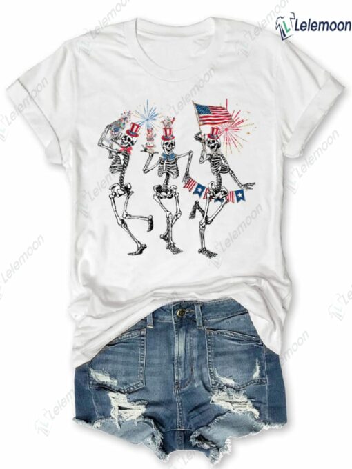 4th Of July Dancing Skeleton American Flag Shirt $19.95