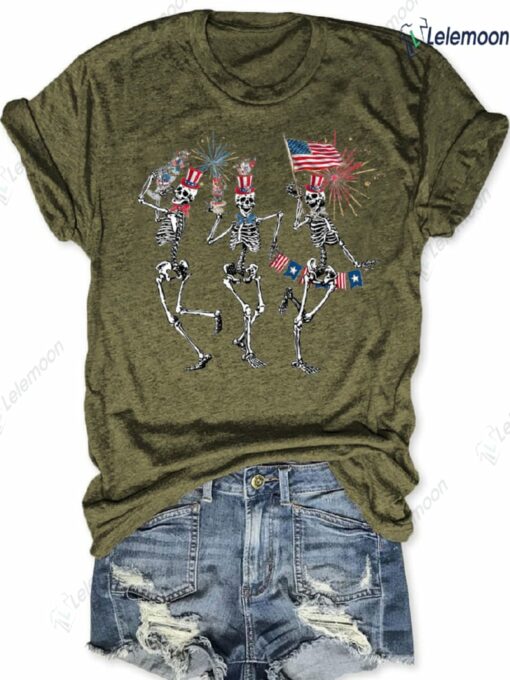4th Of July Dancing Skeleton American Flag Shirt $19.95