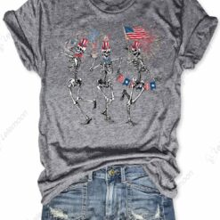 4th Of July Dancing Skeleton American Flag Shirt $19.95