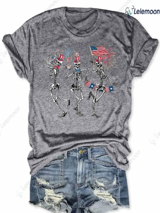 4th Of July Dancing Skeleton American Flag Shirt $19.95