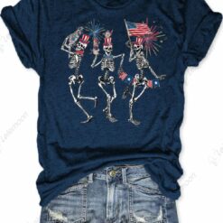 4th Of July Dancing Skeleton American Flag Shirt $19.95
