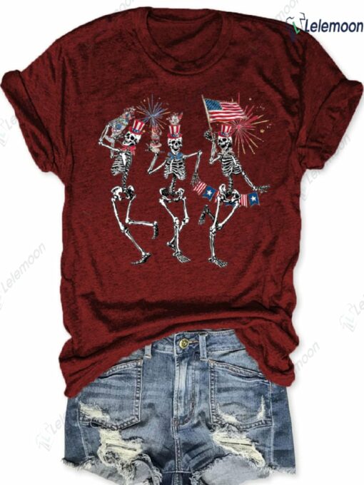 4th Of July Dancing Skeleton American Flag Shirt $19.95