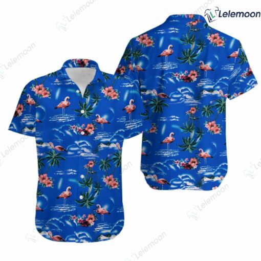 90s Bright Blue Flamingo Island Hawaiian Shirt $36.95