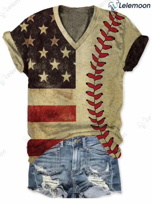American Flag Baseball Women Shirt $27.95