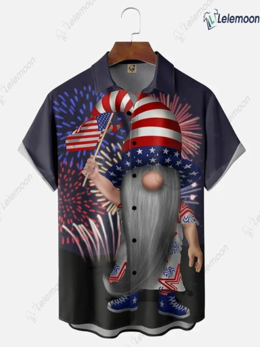 American Flag Gnome Short Sleeve Hawaiian Shirt $36.95