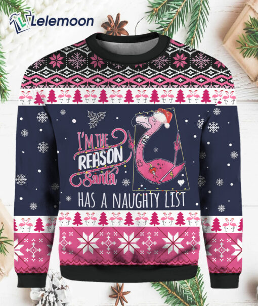 I'm The Reason Santa Has A Naughty List Flamingo Christmas Sweater $41.95