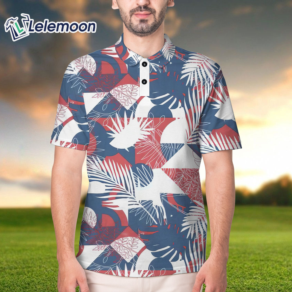Rickie Fowler Red Blue Pattern Golf Shirt 2023 - Lelemoon