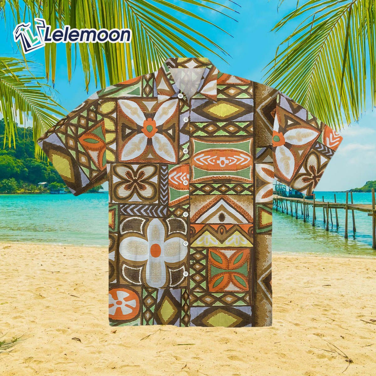 Vintage 1960s Atomic Tiki Mod Barkcloth Loop Collar Hawaiian Shirt