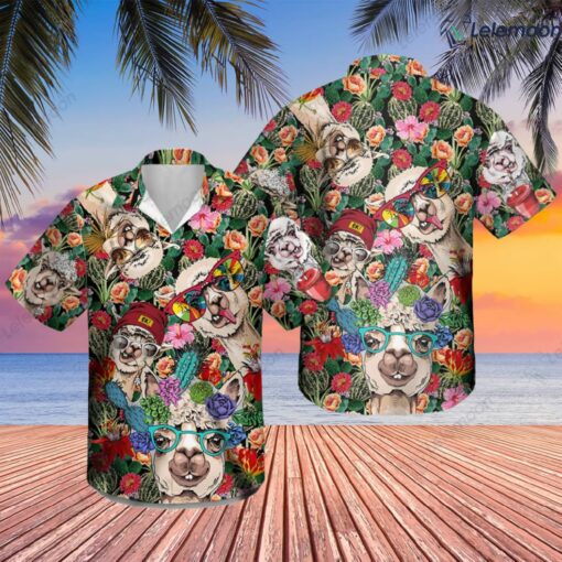 Cactus Flower Funny Llama Hawaiian Shirt $36.95