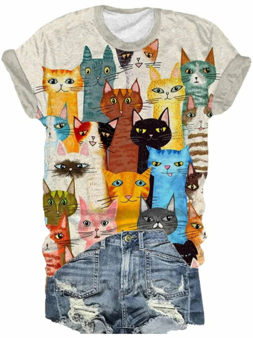 Colorful Cats Print T-Shirt $27.95