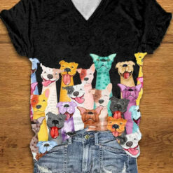 Colorful Dogs Print T-Shirt $27.95