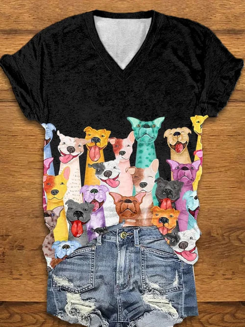 Colorful Dogs Print T-Shirt $27.95
