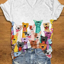 Colorful Dogs Print T-Shirt $27.95